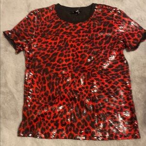 Red and Black Sequin Leopard Print Top